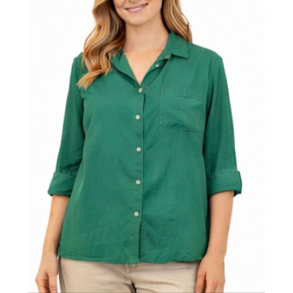 J. Jill Tops - J.Jill 100% silk green button down shirt size small